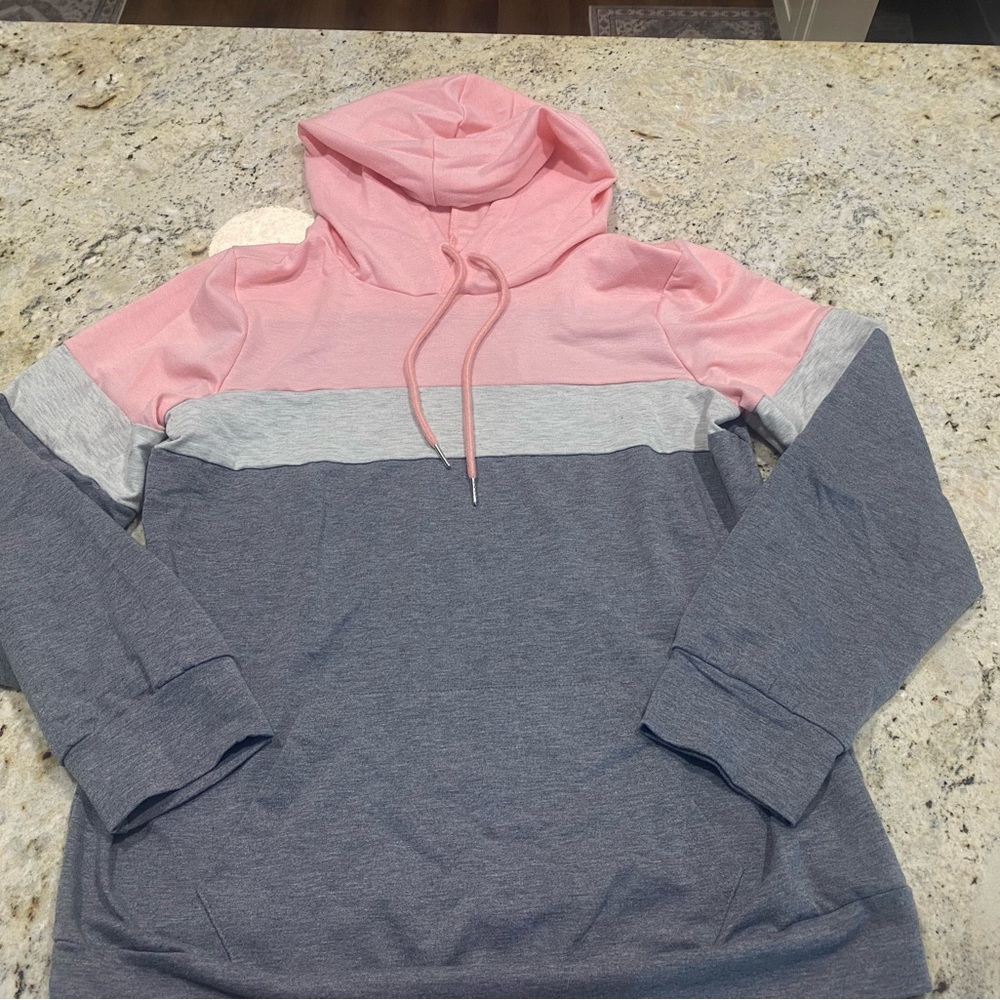 Pink and Gray Colorblock Hoodie